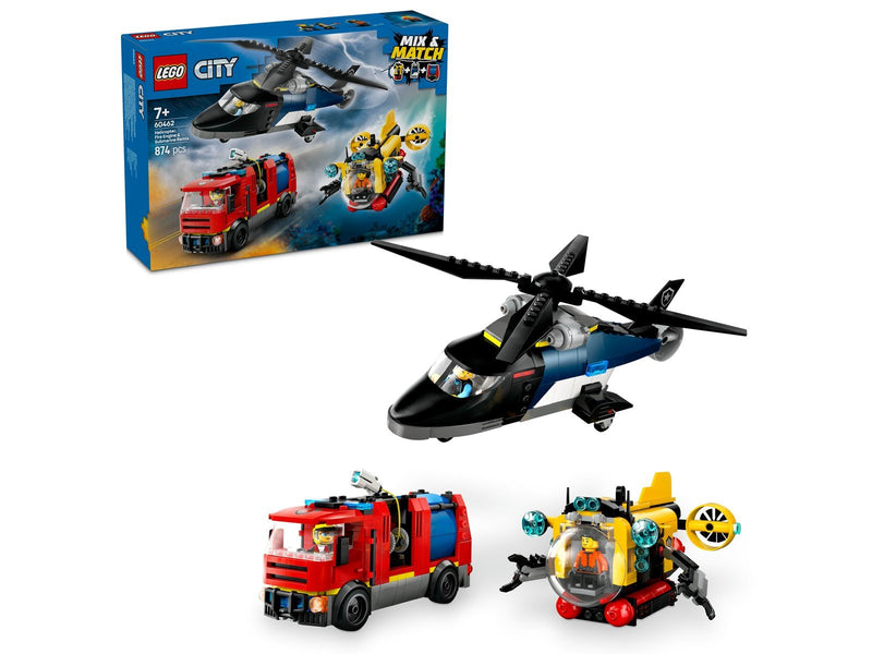 LEGO City 60462 Kombinationsset mit Hubschrauber, Löschauto und U-Boot