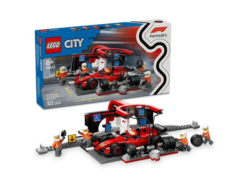 LEGO City 60443 F1® Boxenstopp mit Boxencrew und Ferrari Flitzer