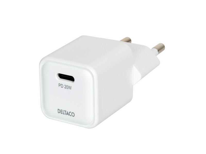 Deltaco USB-C mini wall charger 1x USB-C PD 20 W white