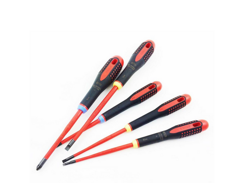 BAHCO 9882sl insulated slotted screwdrivers 5 pcs 1000v - slimblade be-9882sl