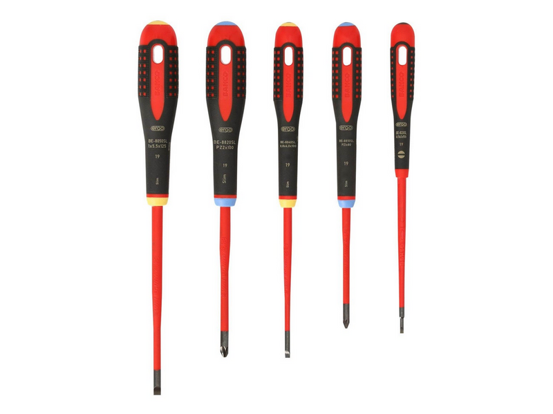 BAHCO 9882sl insulated slotted screwdrivers 5 pcs 1000v - slimblade be-9882sl