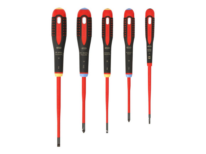 BAHCO 9882sl insulated slotted screwdrivers 5 pcs 1000v - slimblade be-9882sl