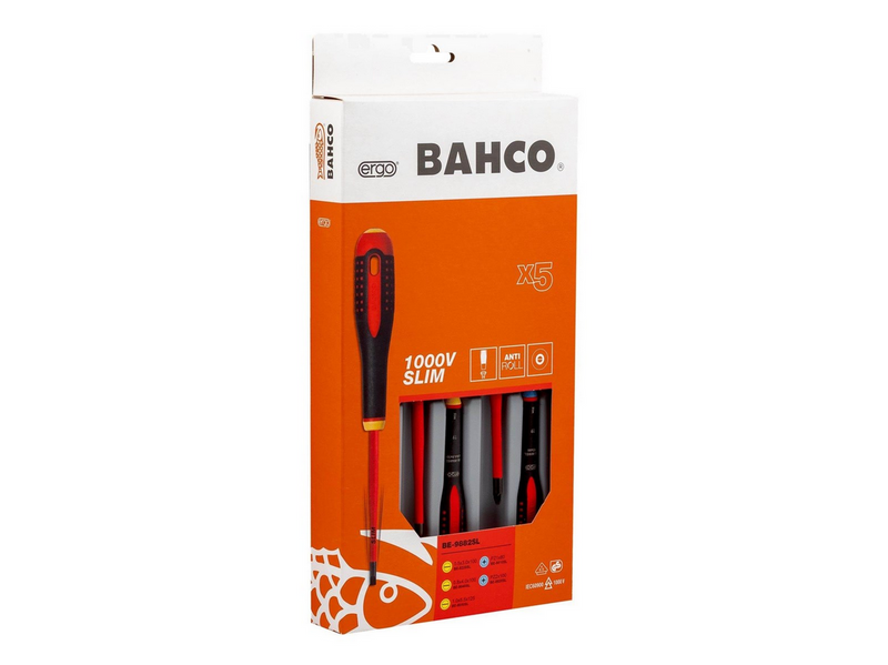 BAHCO 9882sl insulated slotted screwdrivers 5 pcs 1000v - slimblade be-9882sl