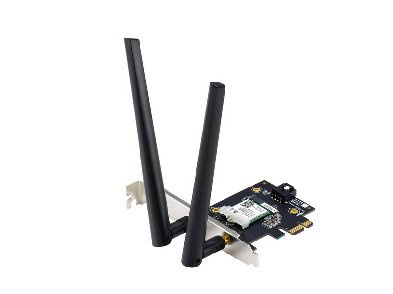 ASUS PCE-AXE5400 WiFi 6E PCI-E Adapter with 2 external antennas. Supporting