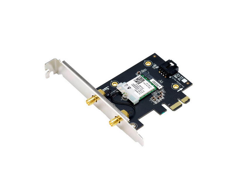 ASUS PCE-AXE5400 WiFi 6E PCI-E Adapter with 2 external antennas. Supporting