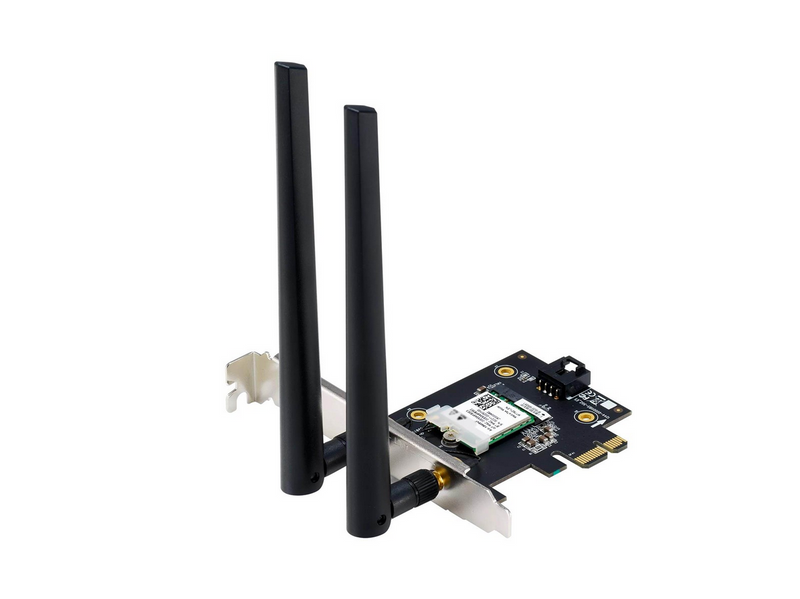 ASUS PCE-AXE5400 WiFi 6E PCI-E Adapter with 2 external antennas. Supporting