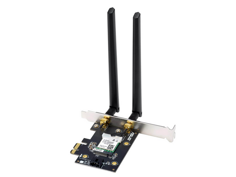 ASUS PCE-AXE5400 WiFi 6E PCI-E Adapter with 2 external antennas. Supporting