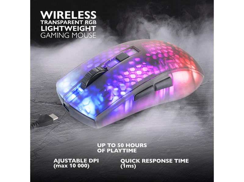 Deltaco GAMING DM320 Transparents RGB Wireless - Gaming Maus (Schwarz)