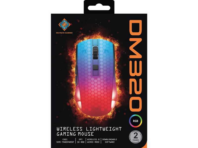 Deltaco GAMING DM320 Transparents RGB Wireless - Gaming Maus (Schwarz)