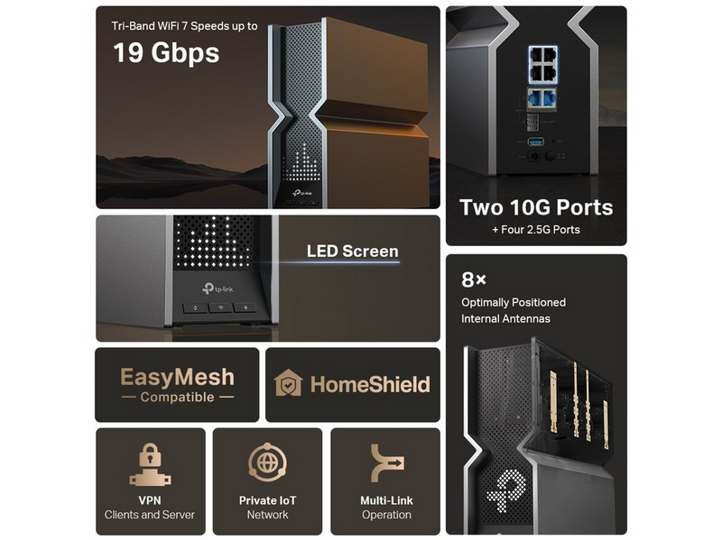 TP-Link ARCHER BE800 BE19000 Tri Band Wi-Fi 7 Router