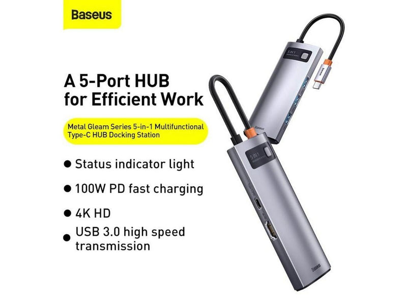 Baseus Hub 5in1 Metal Gleam Series USB-C to 3x USB 3.0 + HDMI + USB-C PD