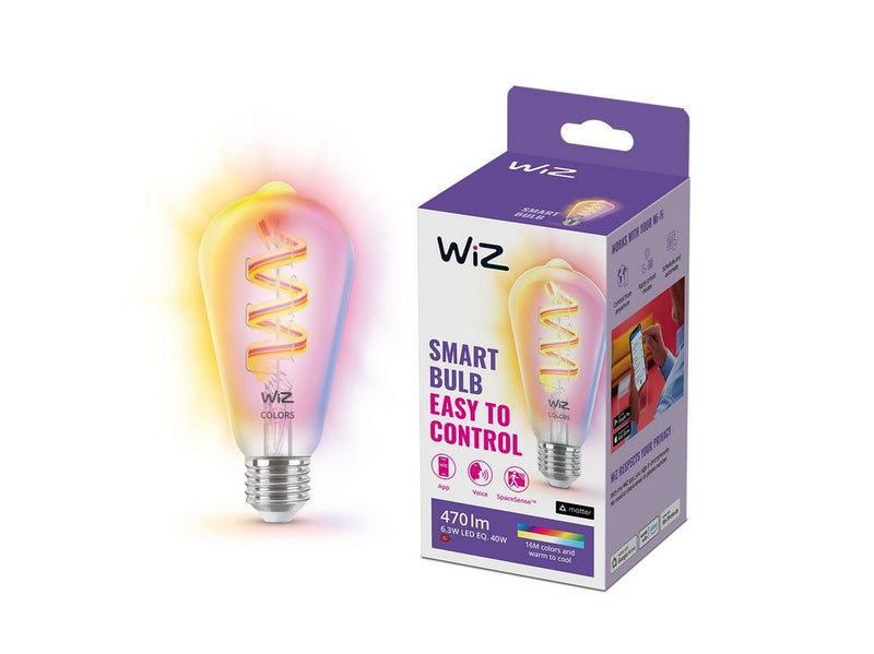 WiZ ST64 E27 Clear Smart Filament Bulb - RGB/16 Million colors + Dimmable White