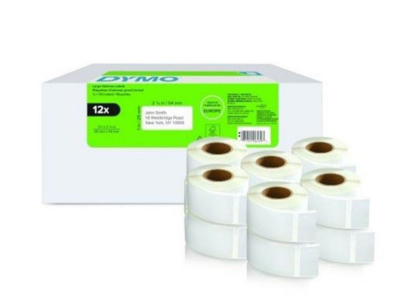 DYMO LabelWriter Rücksendeadressetiketten | 25 mm x 54 mm | 12 Rollen mit je