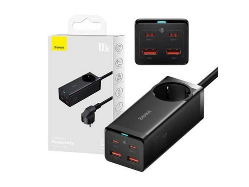 Baseus GaN3 Pro wall charger / powerstrip 2xUSB + 2xUSB-C + AC 100W (black)