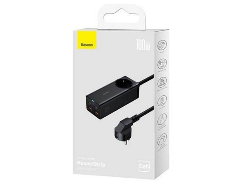 Baseus GaN3 Pro wall charger / powerstrip 2xUSB + 2xUSB-C + AC 100W (black)
