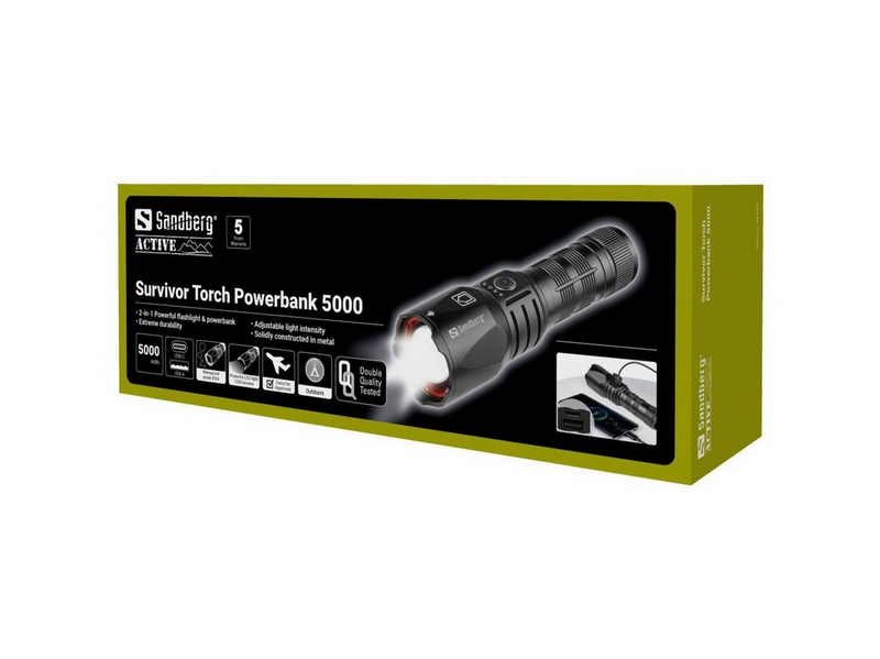 Sandberg Survivor Torch Powerbank 5000 mAh - 5000 mAh