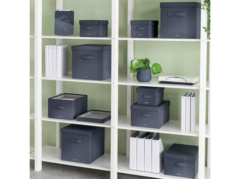 Leitz Aufbewahrungsbox aus Stoff mit Deckel groß, Samtgrau, 2er-Pack