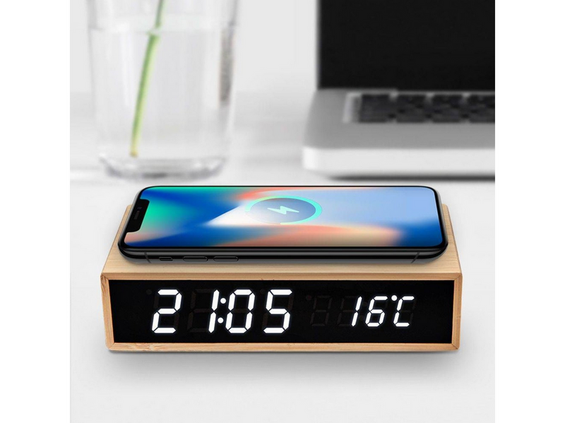 Mikamax Bamboo Wireless Charger Clock