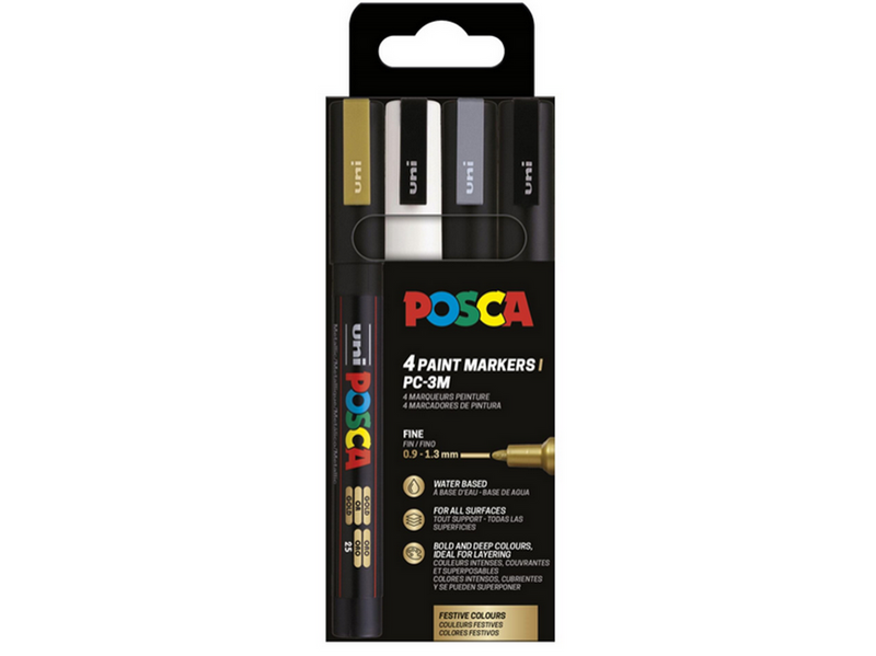 POSCA marker sæt PC-3M 4 ass. farver g-s-s-h