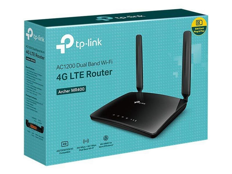 TP-Link Archer MR400 AC1200 Wireless Dual Band 4G LTE Router - 4G Wi-Fi 5
