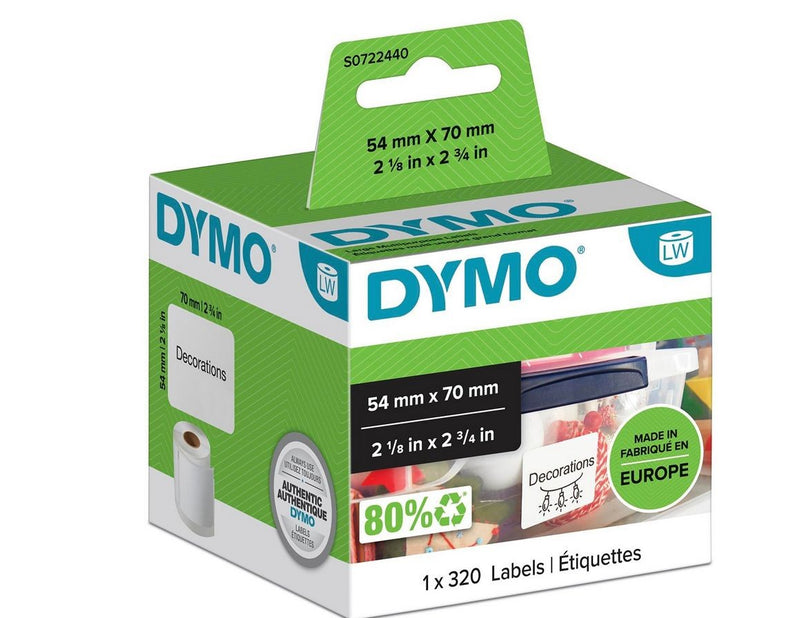 DYMO LabelWriter Mehrzwecketiketten | 54 mm x 70 mm | Rolle mit 320 leicht