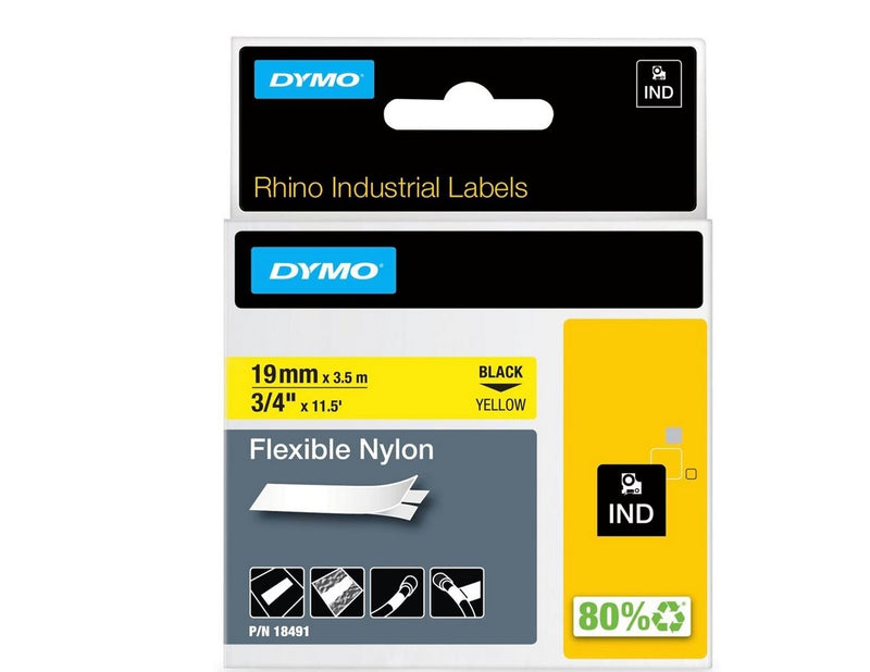 DYMO Rhino Industrie Nylonetiketten | flexibel | 19 mm x 3,5 m | schwarz auf