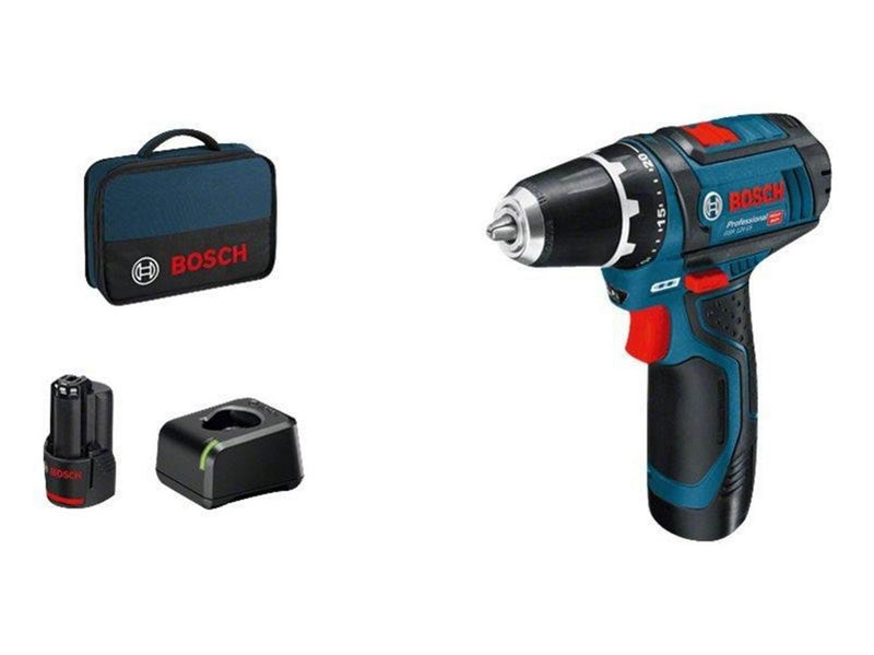 Bosch Professional GSR 12 V - 15 W/ 2 x 2 Ah charger