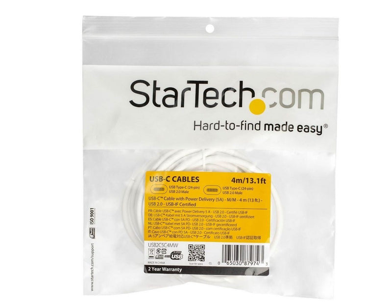 StarTech.com 4m 13ft USB C to USB C Cable 5A PD - USB 2.0 USB-IF Certified -
