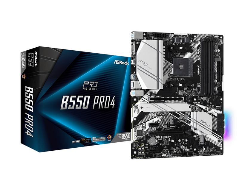 ASRock B550 PRO4 Mainboard - AMD B550 - AMD AM4 socket - DDR4 RAM - ATX
