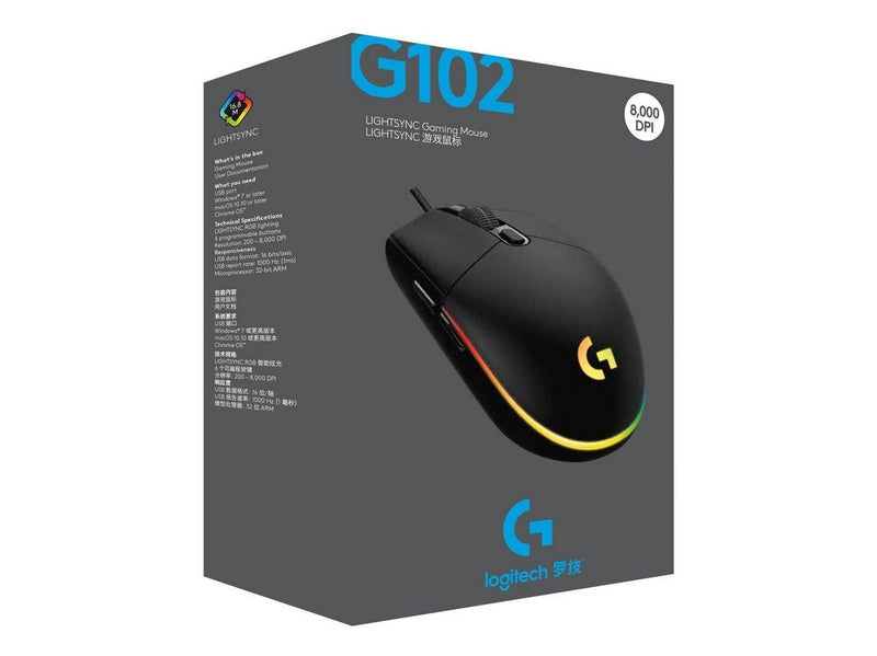 Logitech G102 LIGHTSYNC - Black - Gaming Maus (Schwarz mit RGB)