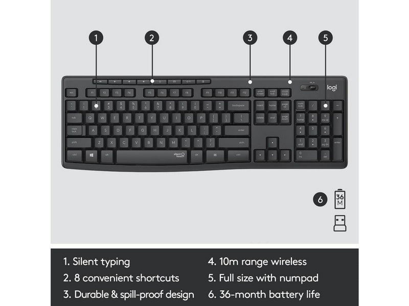Logitech MK295 Silent Wireless Combo - US - Tastatur & Maus Set - Universal -