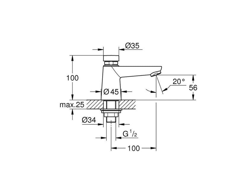 Grohe Euroeco CT, Selbstschluss-Standventil, DN 15, chrom