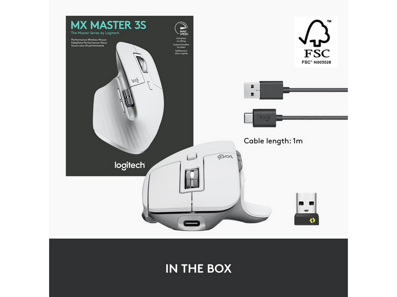 Logitech MX Master 3S Performance Wireless Mouse - Pale Grey - Ergonomische