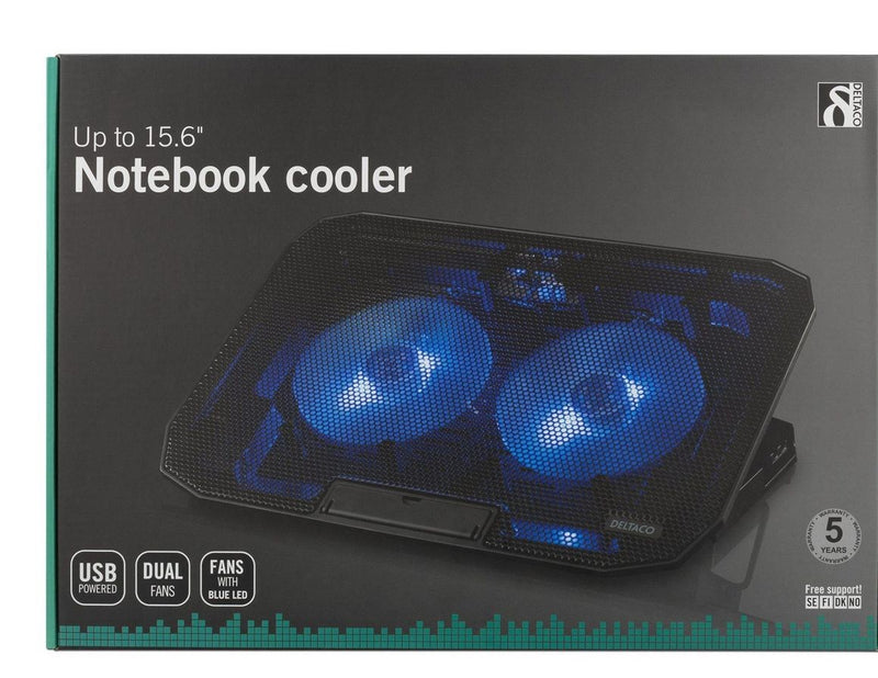 Deltaco Laptop Cooler for 15.6" lapotop 2 x 120mm fan