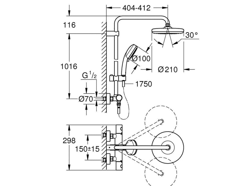 Grohe Tempesta Cosmopolitan System 210, Duschsystem mit Thermostatbatterie für