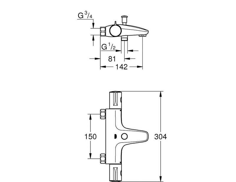 Grohe Grohtherm 800 Thermostat-Wannenbatterie, 1/2", chrom