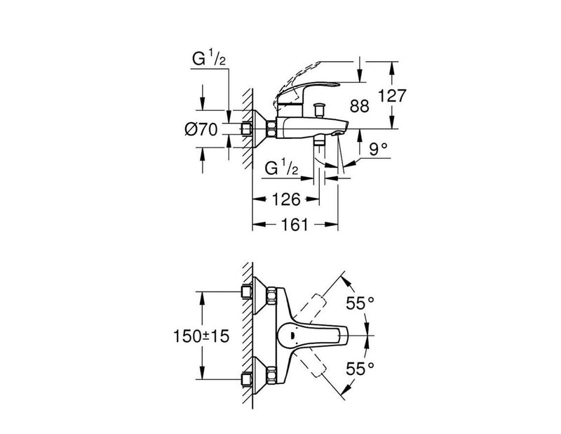 Grohe Eurosmart, Einhand-Wannenbatterie, DN 15, chrom
