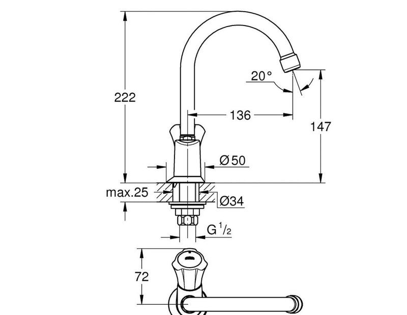 Grohe Costa, Standventil, DN 15, chrom