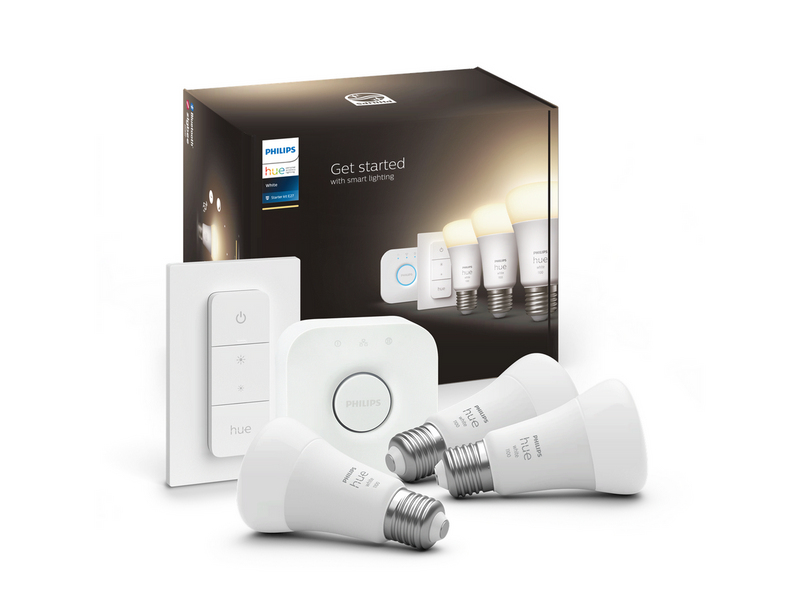 Philips Hue White Starter Kit — 3x E27 A60 Bulbs + Dimmer Switch + Hue Bridge