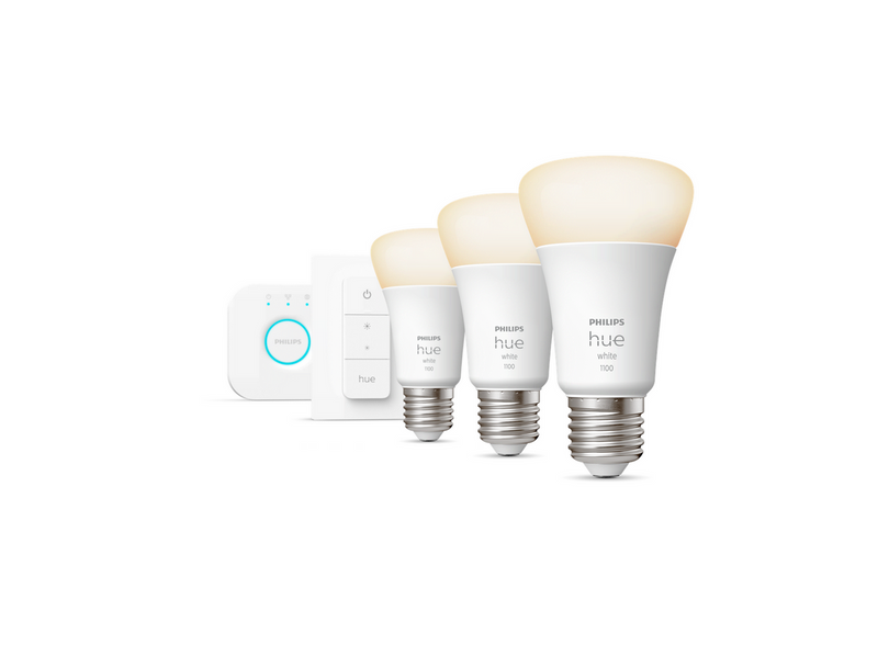 Philips Hue White Starter Kit — 3x E27 A60 Bulbs + Dimmer Switch + Hue Bridge