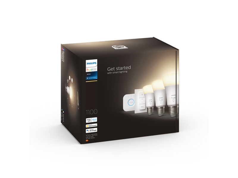 Philips Hue White Starter Kit — 3x E27 A60 Bulbs + Dimmer Switch + Hue Bridge