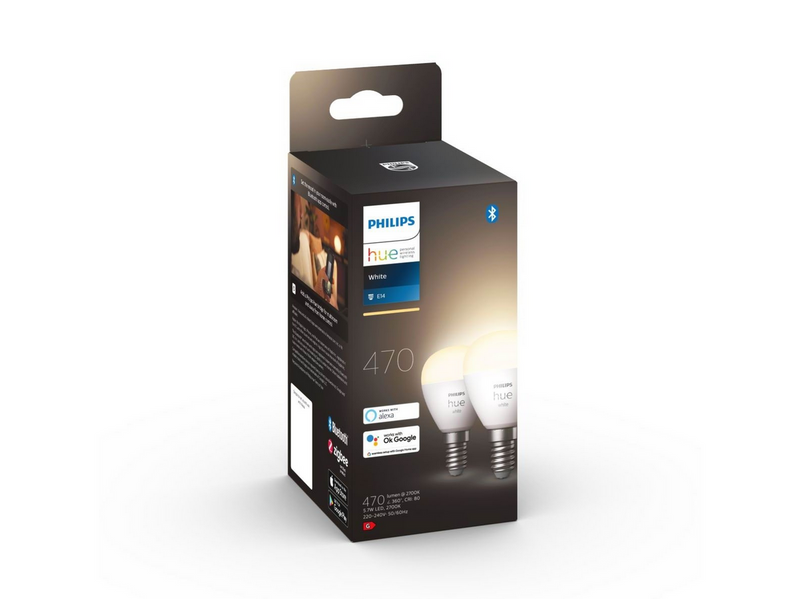 Philips Hue White P45 E14 Luster Bulb - 2-Pack