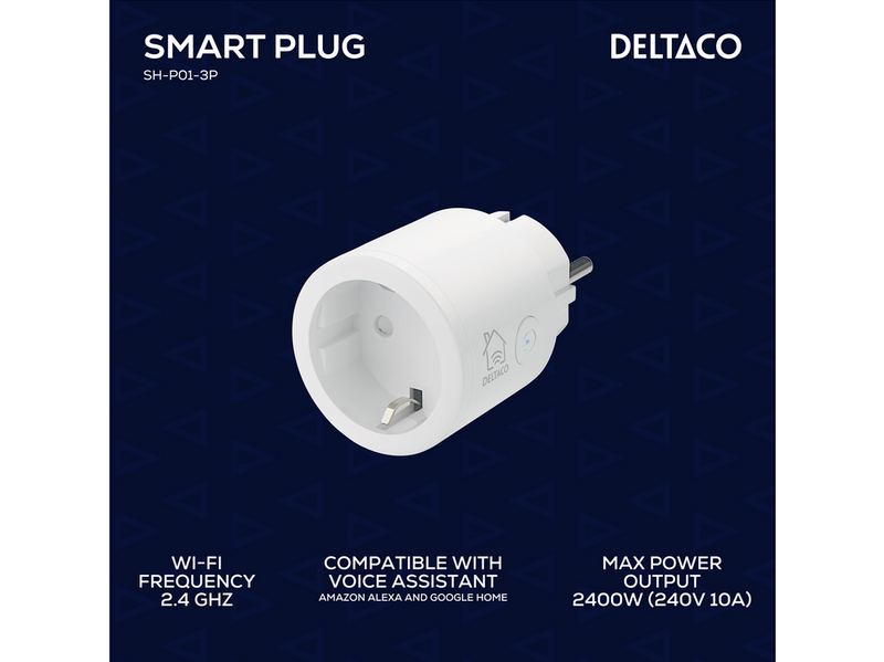 Deltaco SMART HOME switch WiFi 2.4GHz 1xCEE 7/3 10A timer 220-240V 3-pack white