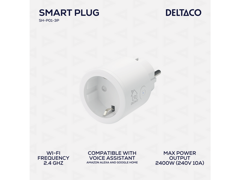 Deltaco SMART HOME switch WiFi 2.4GHz 1xCEE 7/3 10A timer 220-240V 3-pack white