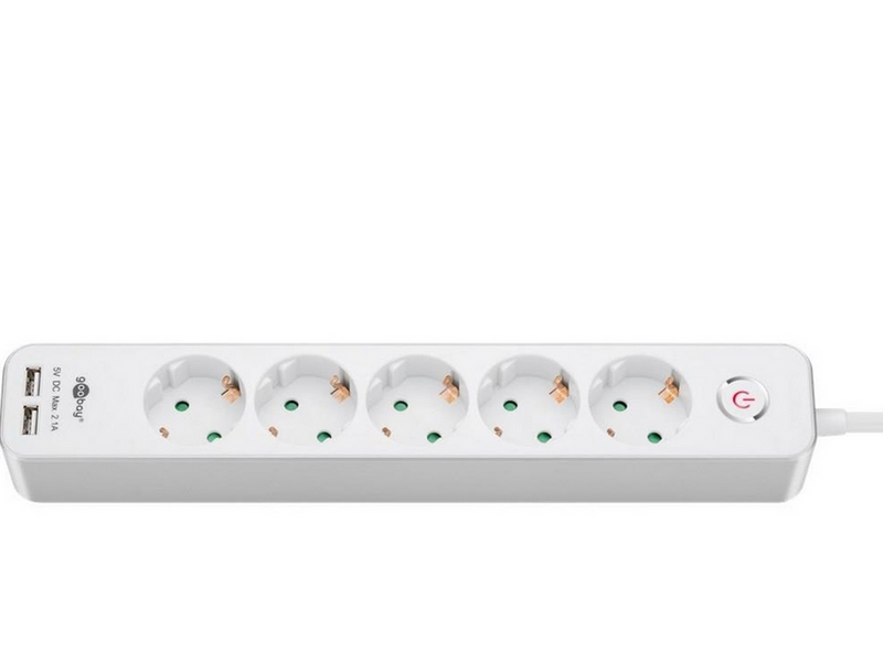 Pro 5-way w/switch - 2xUSB ports - Weiß - 1.5m
