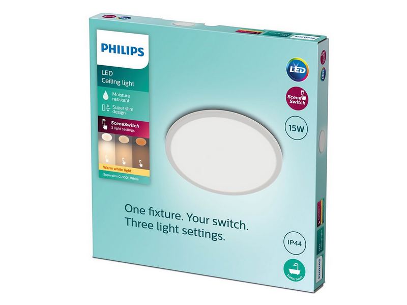 Philips Superslim CL550 Ceiling lamp Ø250 mm LED 15W 2700K SceneSwitch IP44,