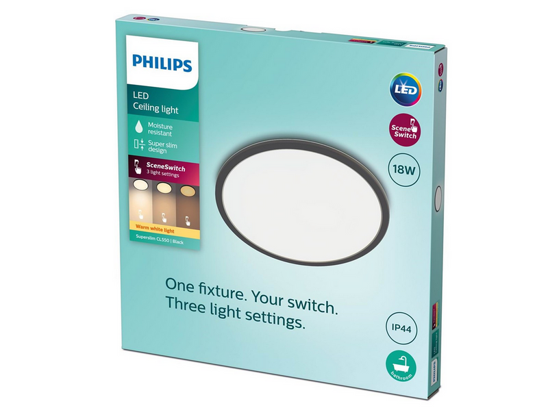 Philips Superslim CL550 Ceiling lamp Ø300 mm LED 18W 2700K SceneSwitch IP44,