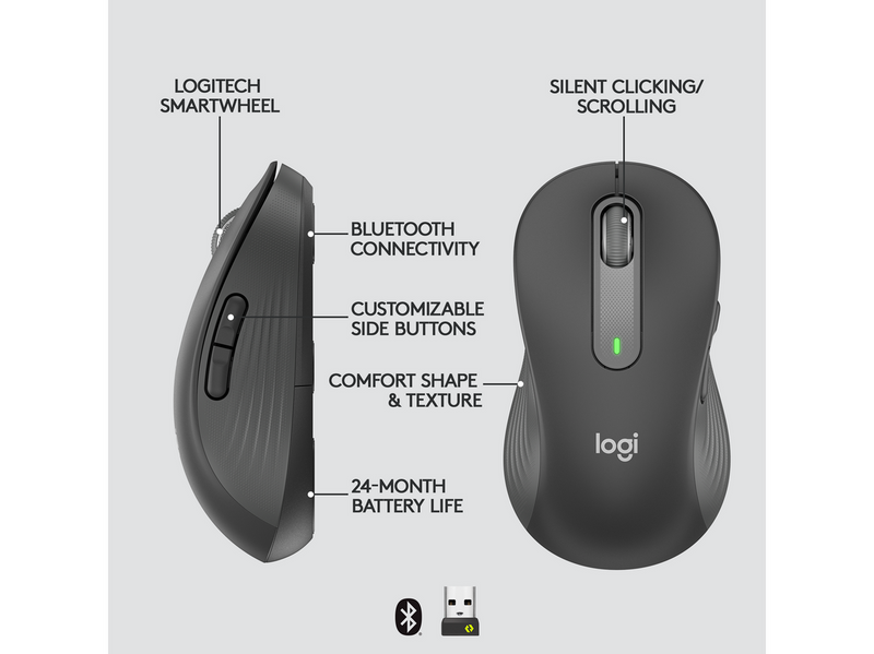 Logitech Signature M650 Large Wireless Graphite (Left Handed) - Maus (Schwarz)