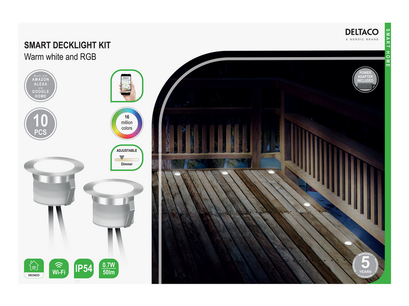 Deltaco Smart Home decklight kit warm white light and RGB silver