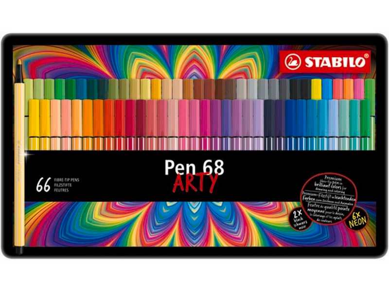 STABILO Pen 68 Arty metal tin of 66 colors